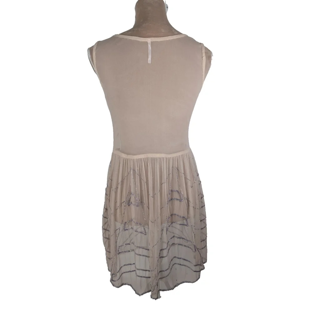 Two Free People Embellished Mesh Mini Dress XS Beaded Pink Blue Y2K Boho Glam